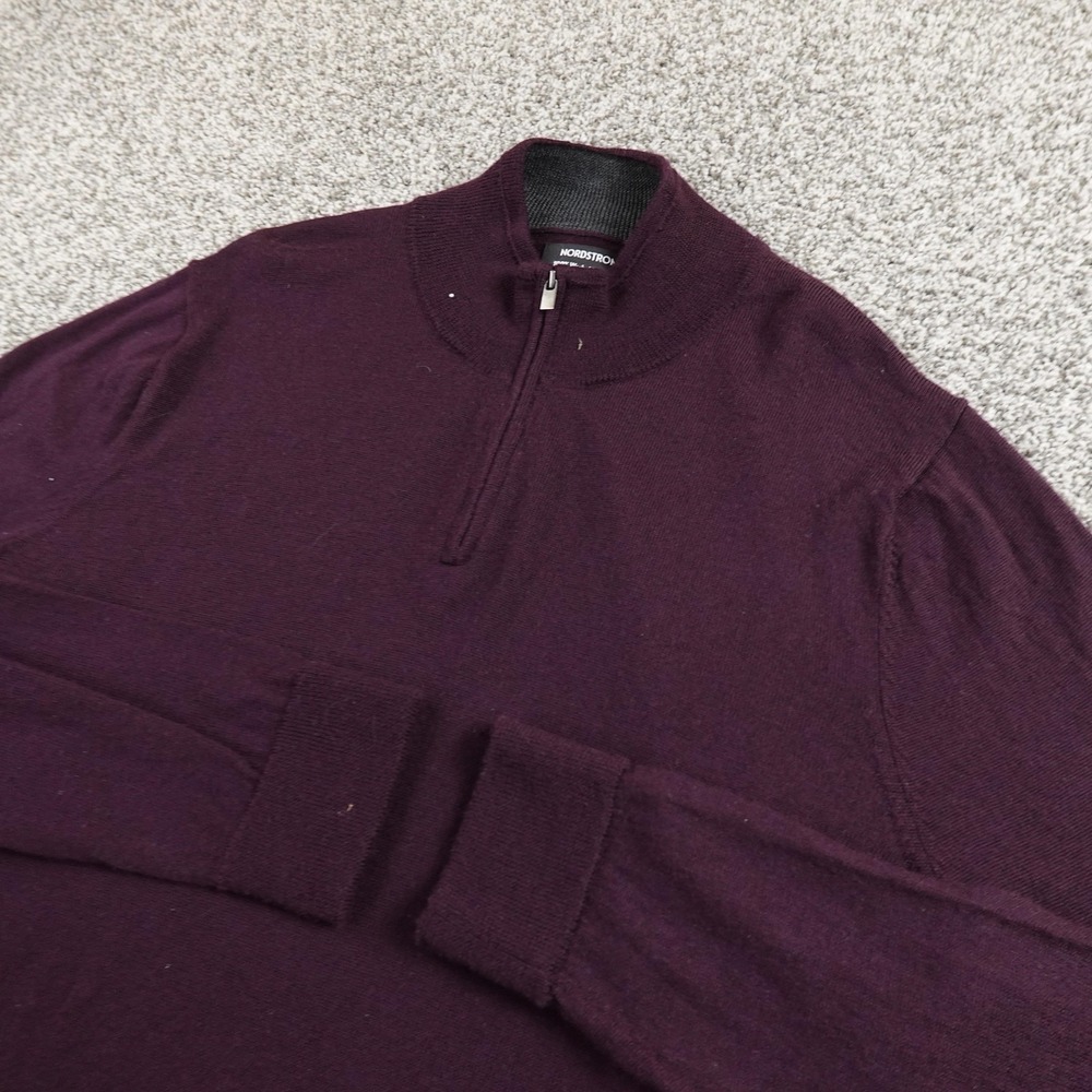 Nordstrom Sweater Mens XL Purple 1/4 Zip Merino Wool Mock Neck Pullover Knit Top